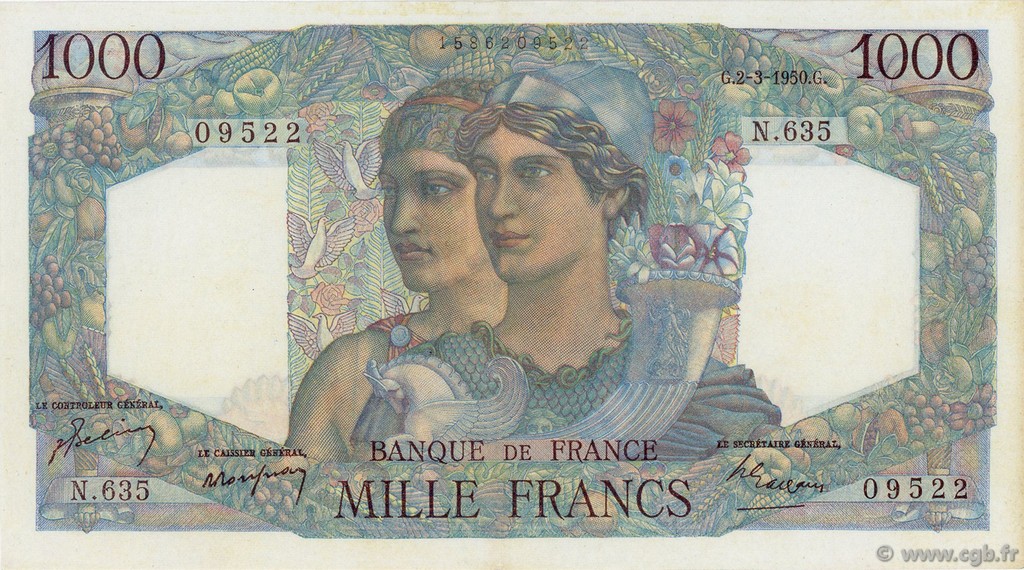 1000 Francs MINERVE ET HERCULE FRANCIA  1950 F.41.31 SPL+