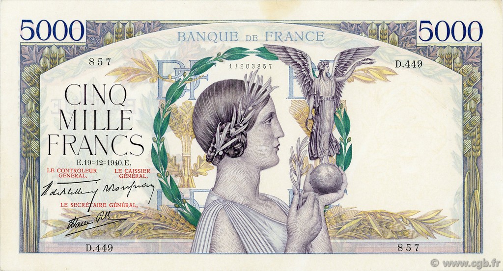 5000 Francs VICTOIRE Impression à plat FRANCE  1940 F.46.17 AU