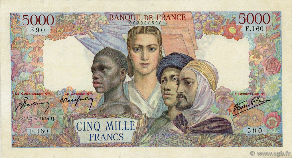 5000 Francs EMPIRE FRANCAIS FRANCIA  1944 F.47.07 BB