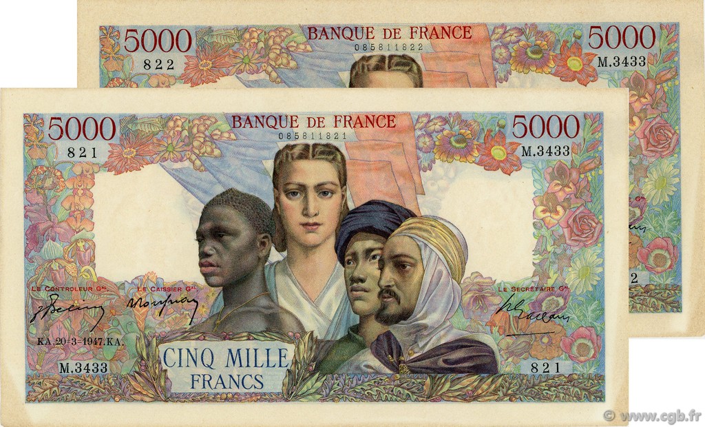 5000 Francs EMPIRE FRANÇAIS FRANCE  1947 F.47.59 VF+