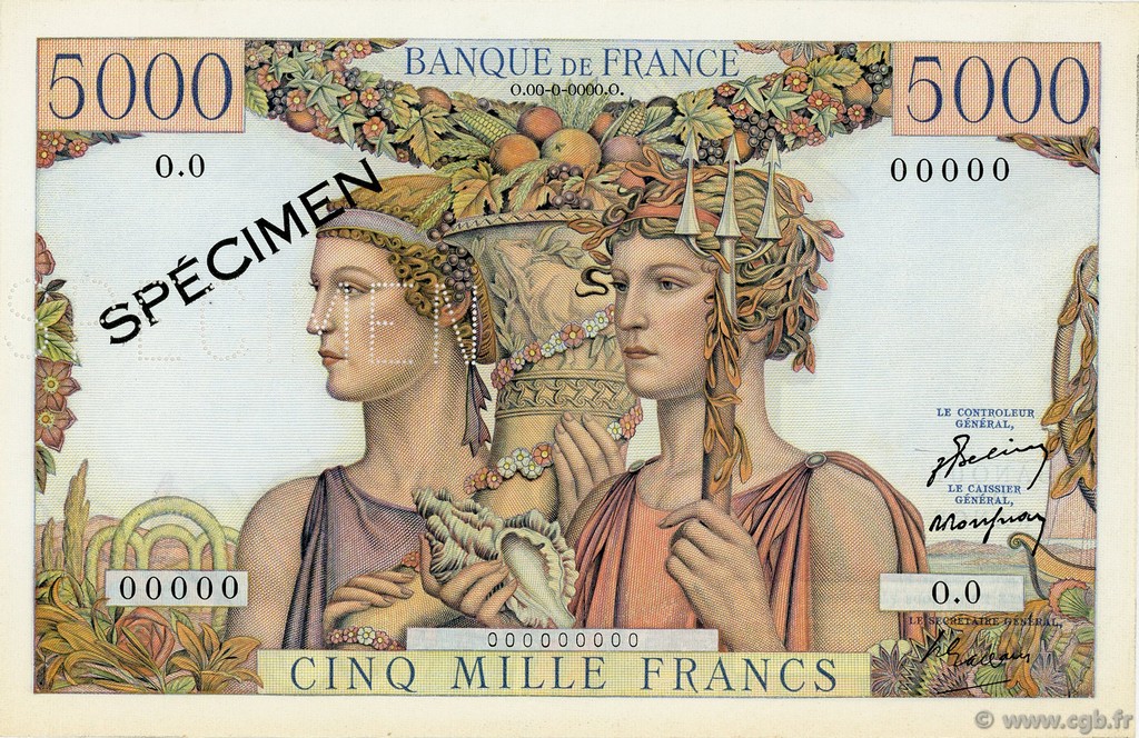 5000 Francs TERRE ET MER FRANCIA  1949 F.48.00Ed1 q.FDC