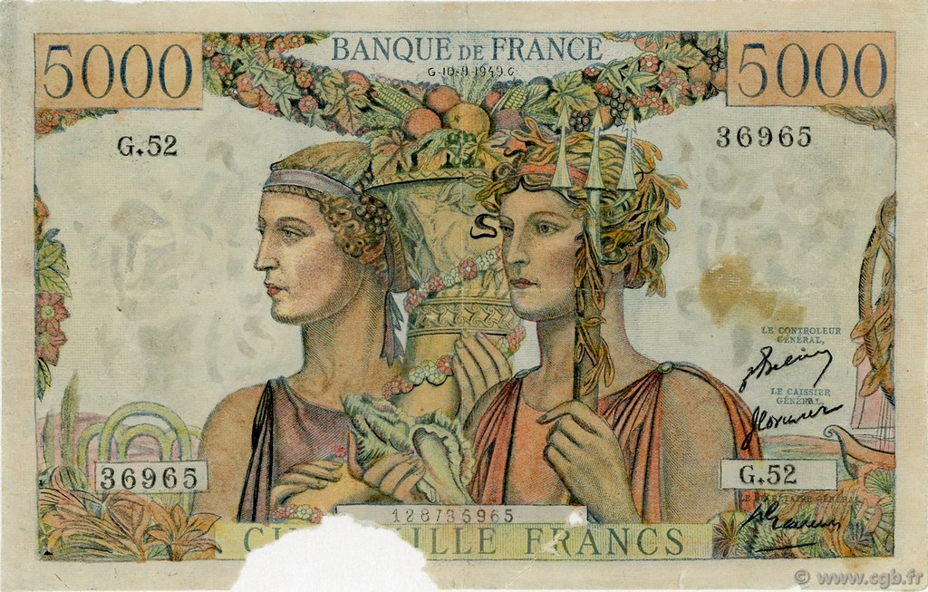 5000 Francs TERRE ET MER FRANKREICH  1949 F.48.00X fS