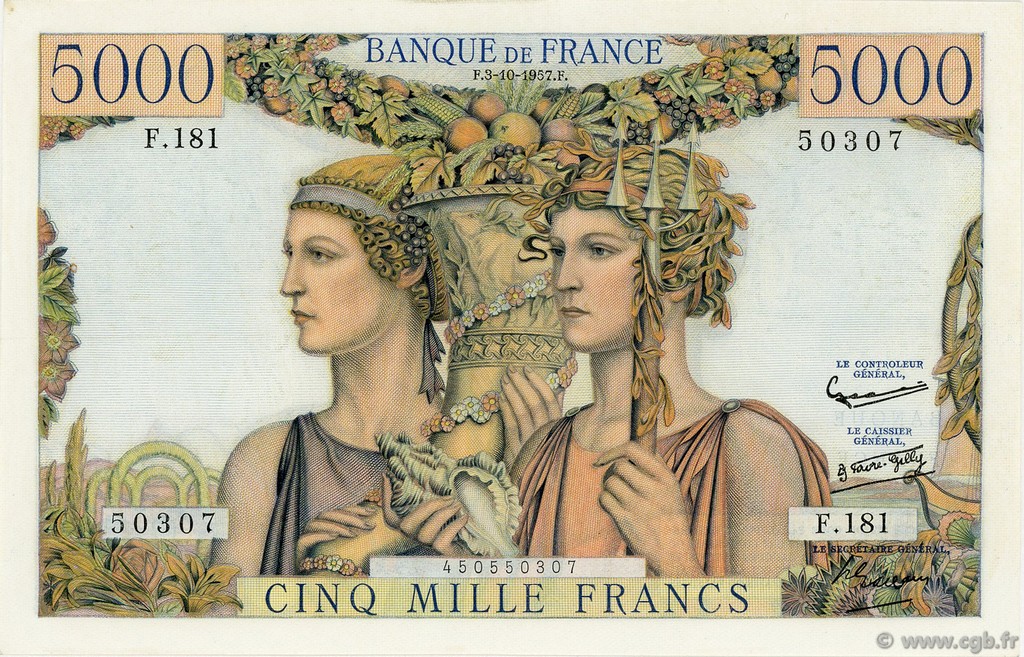 5000 Francs TERRE ET MER FRANCIA  1957 F.48.17 SPL