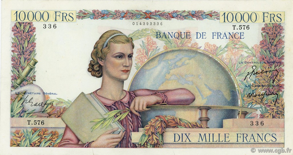 10000 Francs GÉNIE FRANÇAIS FRANKREICH  1949 F.50.24 SS