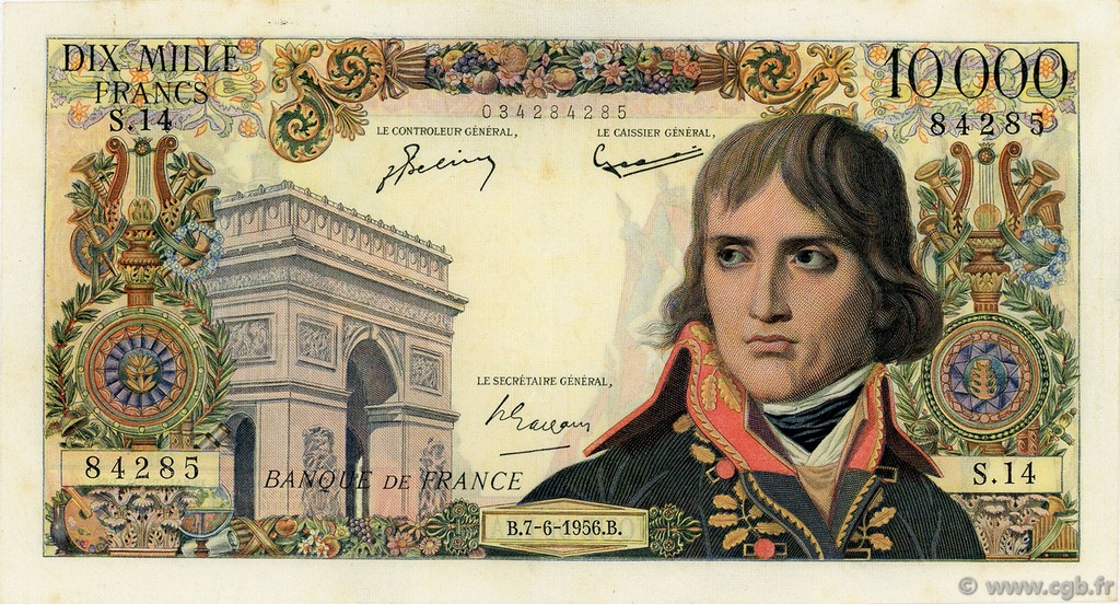 10000 Francs BONAPARTE FRANCIA  1956 F.51.03 MBC+ a EBC