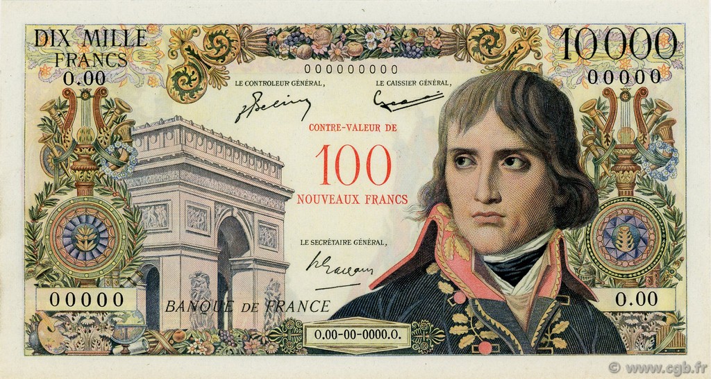 100 NF sur 10000 Francs BONAPARTE FRANCIA  1955 F.55.00Ed1 FDC
