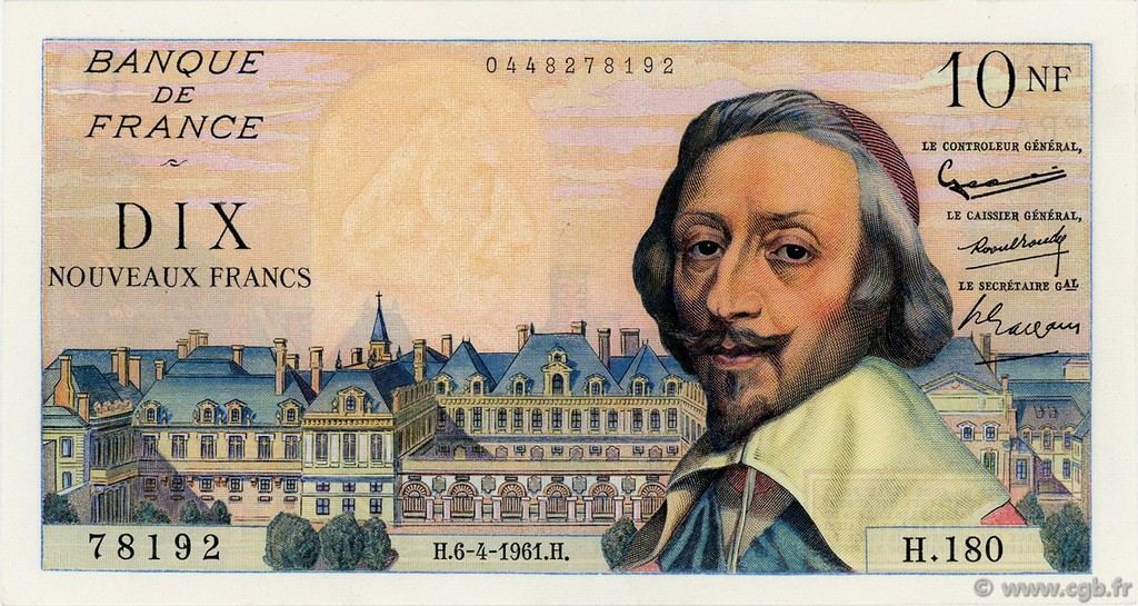 10 Nouveaux Francs RICHELIEU FRANCIA  1961 F.57.15 EBC