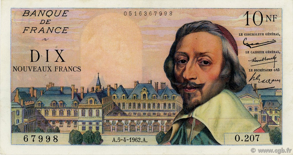 10 Nouveaux Francs RICHELIEU FRANCIA  1962 F.57.18 MBC+