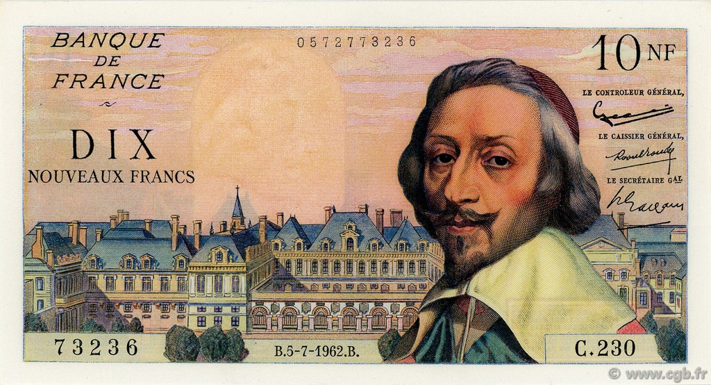 10 Nouveaux Francs RICHELIEU FRANCE  1962 F.57.20 XF+