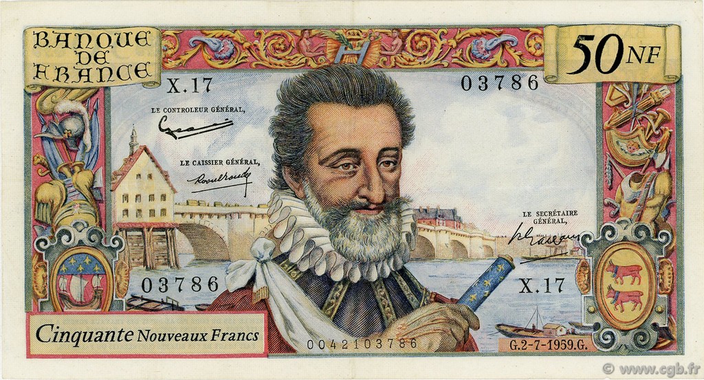 50 Nouveaux Francs HENRI IV FRANKREICH  1959 F.58.02 fVZ