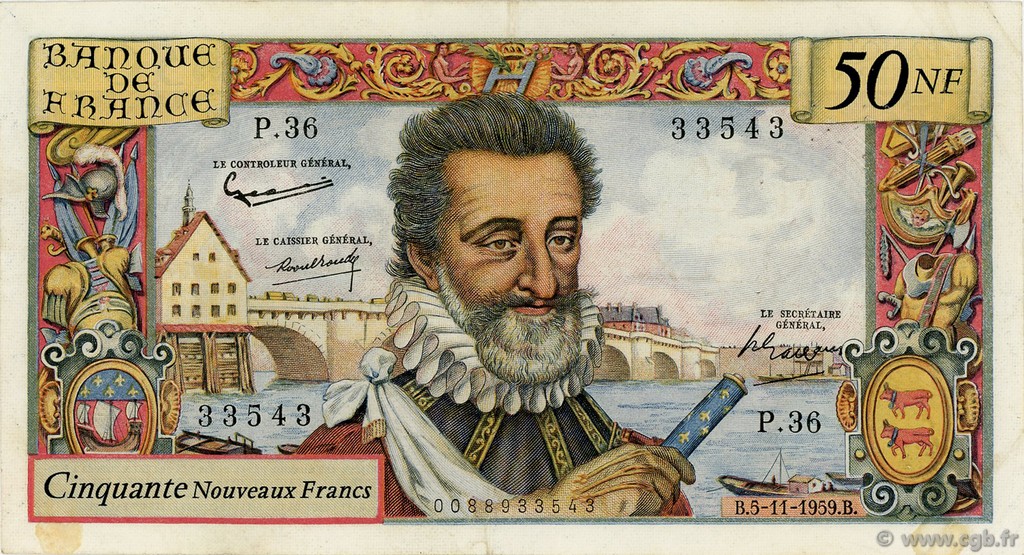 50 Nouveaux Francs HENRI IV FRANCE  1959 F.58.04 VF