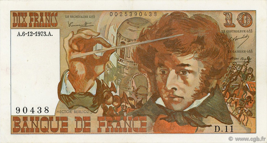 10 Francs BERLIOZ FRANKREICH  1973 F.63.02 fVZ