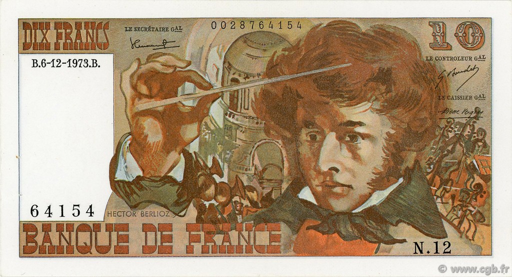 10 Francs BERLIOZ FRANKREICH  1973 F.63.02 VZ