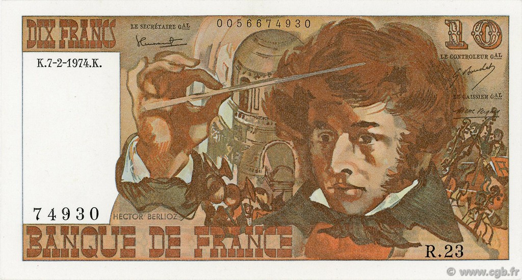 10 Francs BERLIOZ FRANKREICH  1974 F.63.03 ST