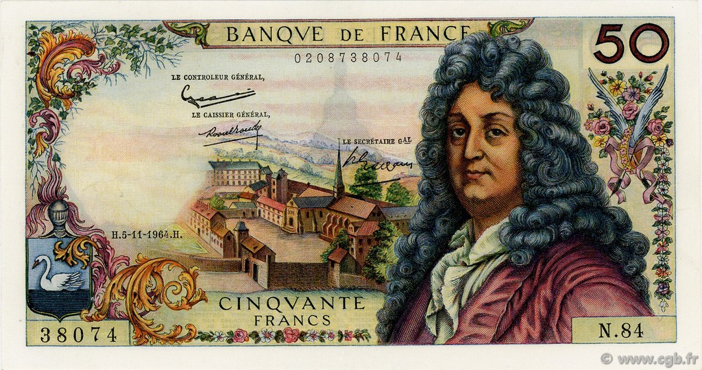 50 Francs RACINE FRANCIA  1964 F.64.07 EBC