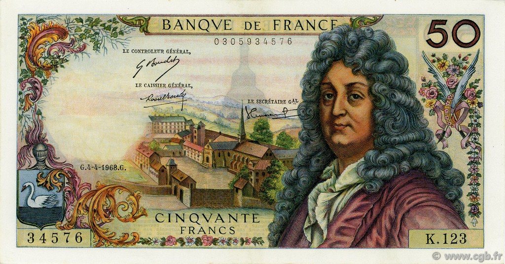 50 Francs RACINE FRANCIA  1968 F.64.11 AU