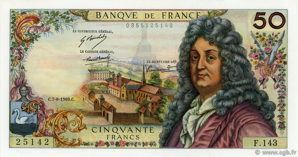 50 Francs RACINE FRANCIA  1969 F.64.14 EBC