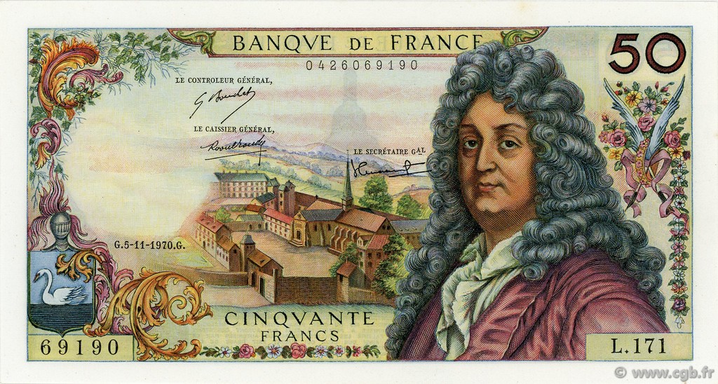 50 Francs RACINE FRANCIA  1970 F.64.17 AU