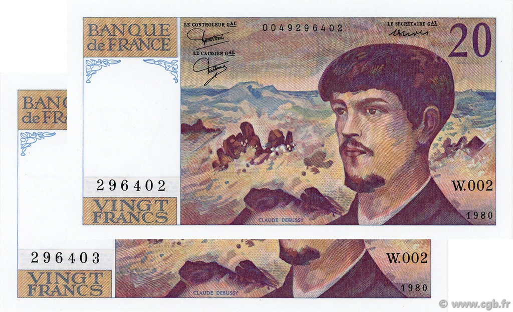 20 Francs DEBUSSY FRANCE  1980 F.66.01W2 UNC