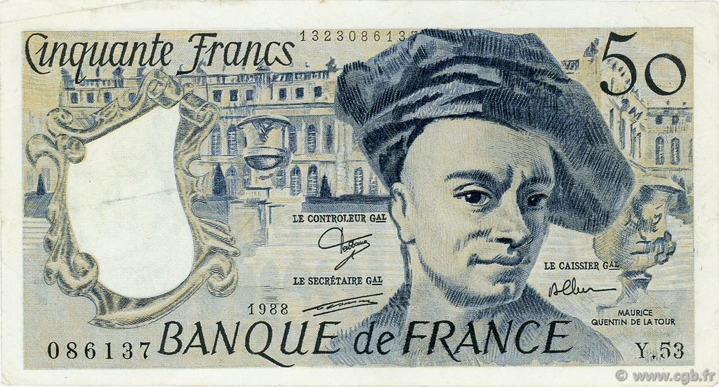 50 Francs QUENTIN DE LA TOUR FRANCIA  1988 F.67.14 MBC