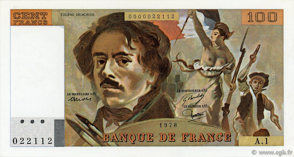 100 Francs DELACROIX FRANCIA  1978 F.68.01 FDC