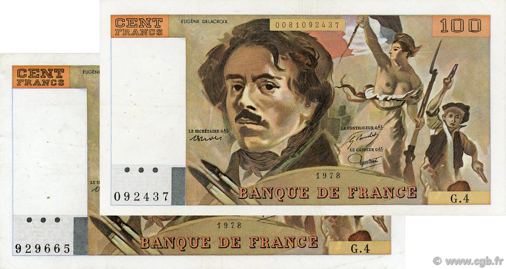 100 Francs DELACROIX FRANCE  1978 F.68.04 F+
