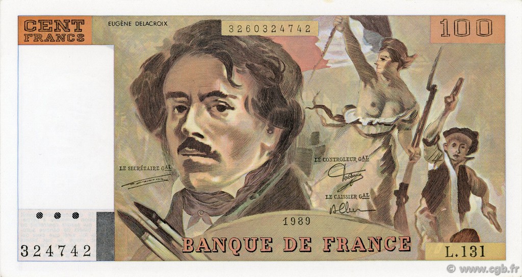 100 Francs DELACROIX modifié FRANCIA  1989 F.69.13a q.FDC