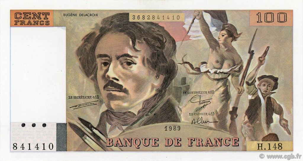 100 Francs DELACROIX modifié FRANCIA  1989 F.69.13c AU+