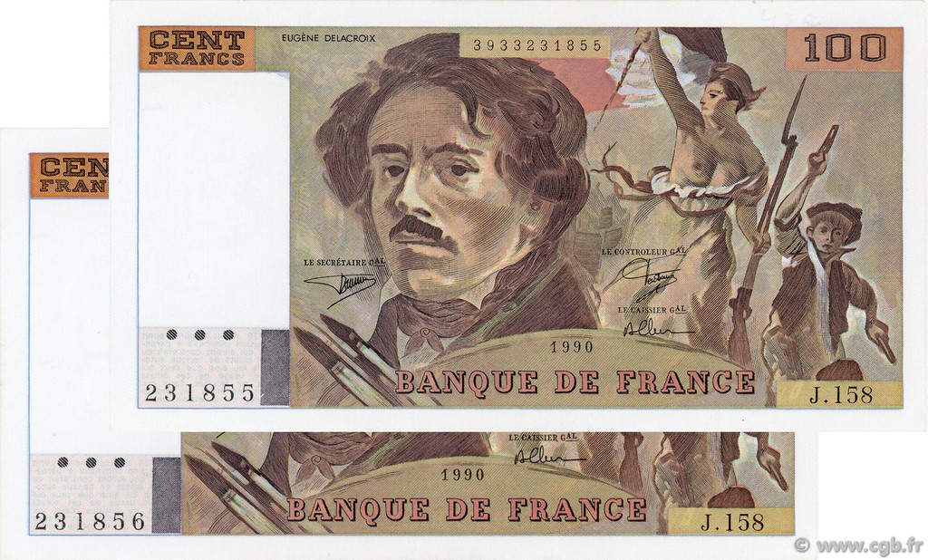 100 Francs DELACROIX imprimé en continu FRANKREICH  1990 F.69bis.02b fST
