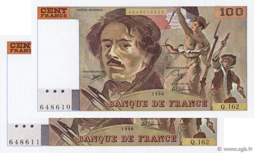 100 Francs DELACROIX imprimé en continu FRANCE  1990 F.69bis.02b SPL+