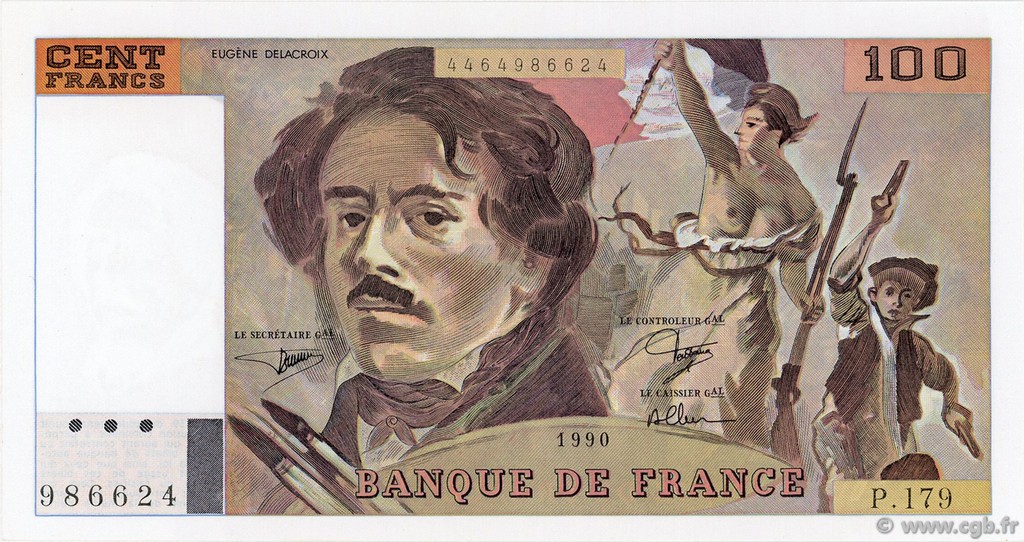 100 Francs DELACROIX imprimé en continu FRANKREICH  1990 F.69bis.02c fST