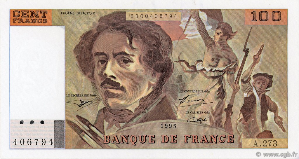 100 Francs DELACROIX 442-1 & 442-2 FRANKREICH  1995 F.69ter.02b fST