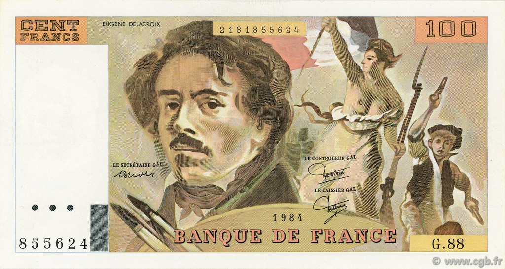 100 Francs DELACROIX UNIFACE FRANCE  1995 F.69U.08 XF-