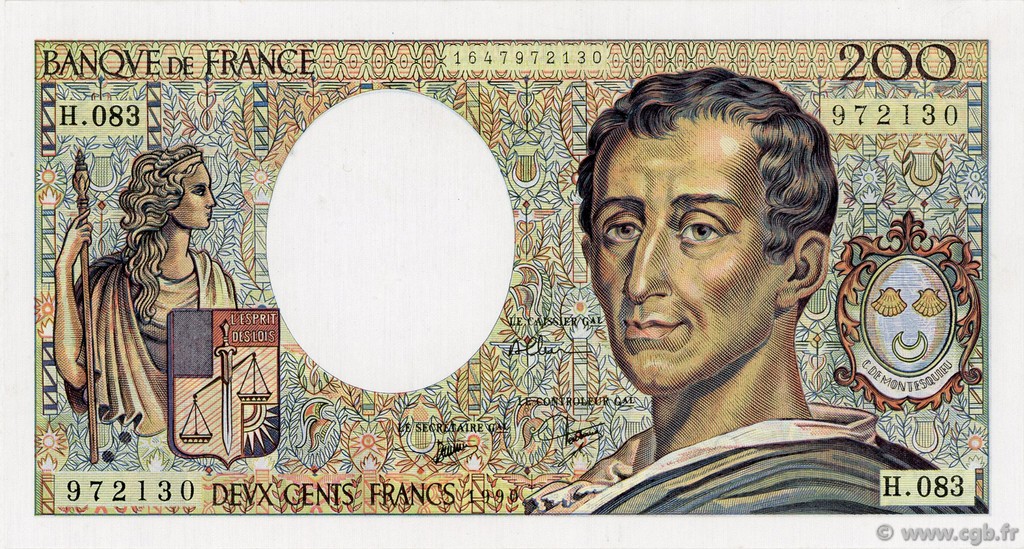 200 Francs MONTESQUIEU FRANCE  1990 F.70.10a UNC-