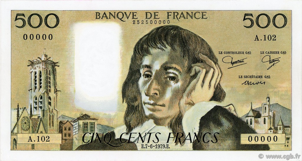 500 Francs PASCAL FRANCE  1979 F.71.20 UNC