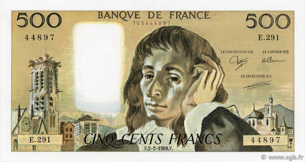 500 Francs PASCAL FRANKREICH  1989 F.71.40 ST