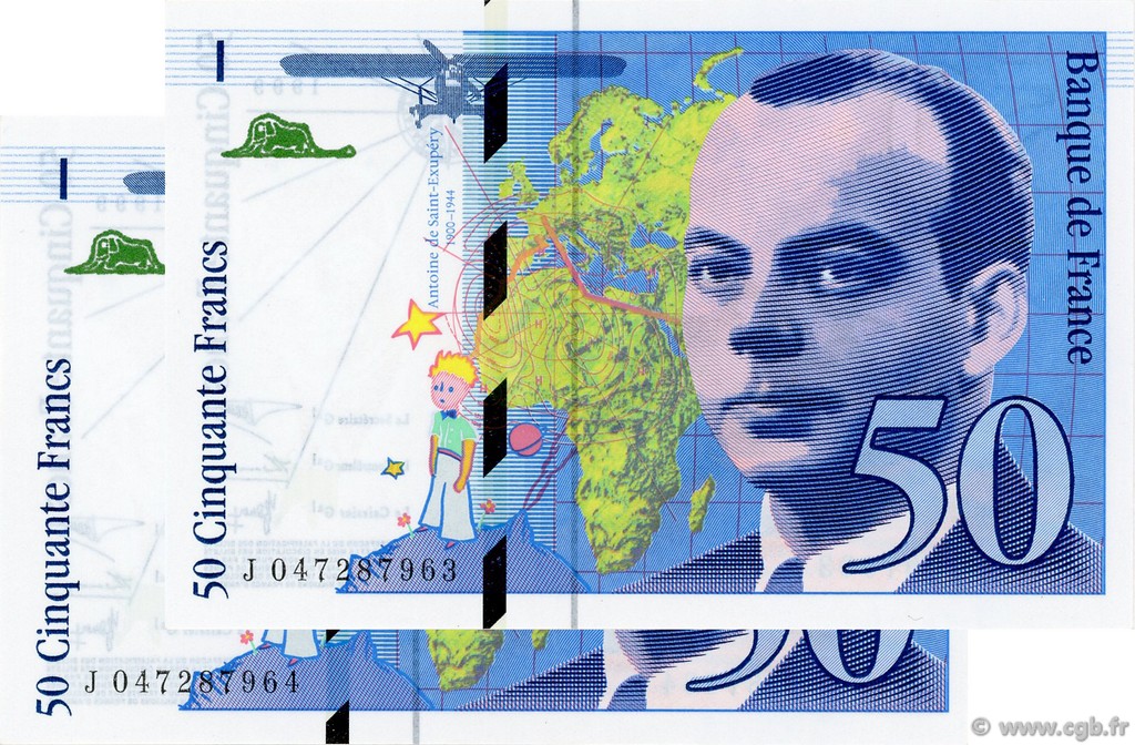 50 Francs SAINT-EXUPÉRY modifié Consécutifs FRANCIA  1999 F.73.05 SC+