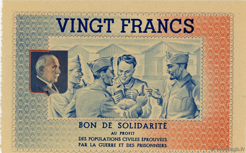 20 Francs BON DE SOLIDARITE FRANCE regionalism and miscellaneous  1941  AU
