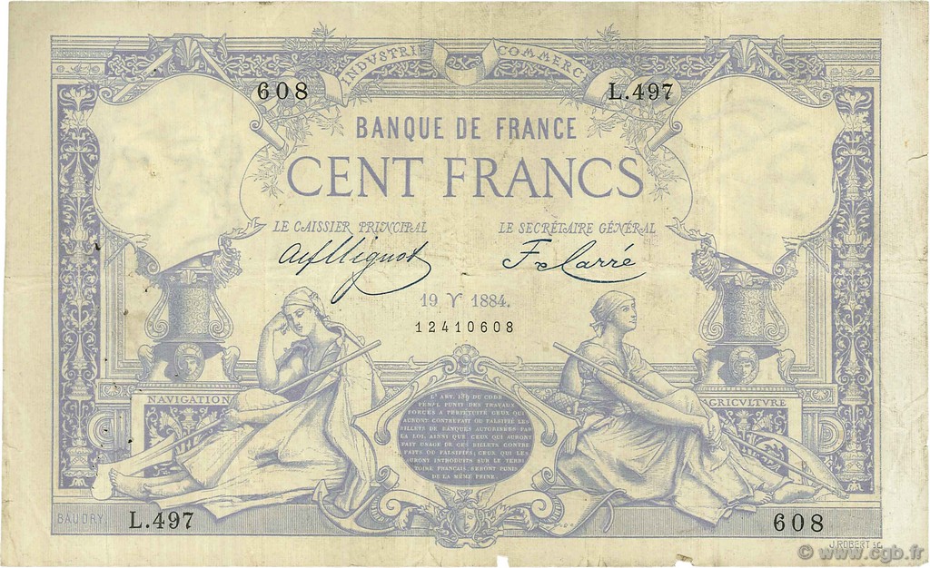 100 Francs type 1882 FRANKREICH  1884 F.A48.04 fSS