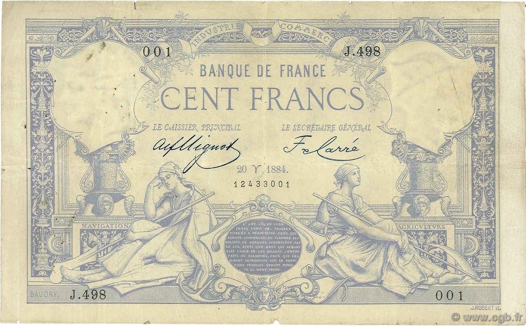 100 Francs type 1882 FRANCE  1884 F.A48.04 VF-