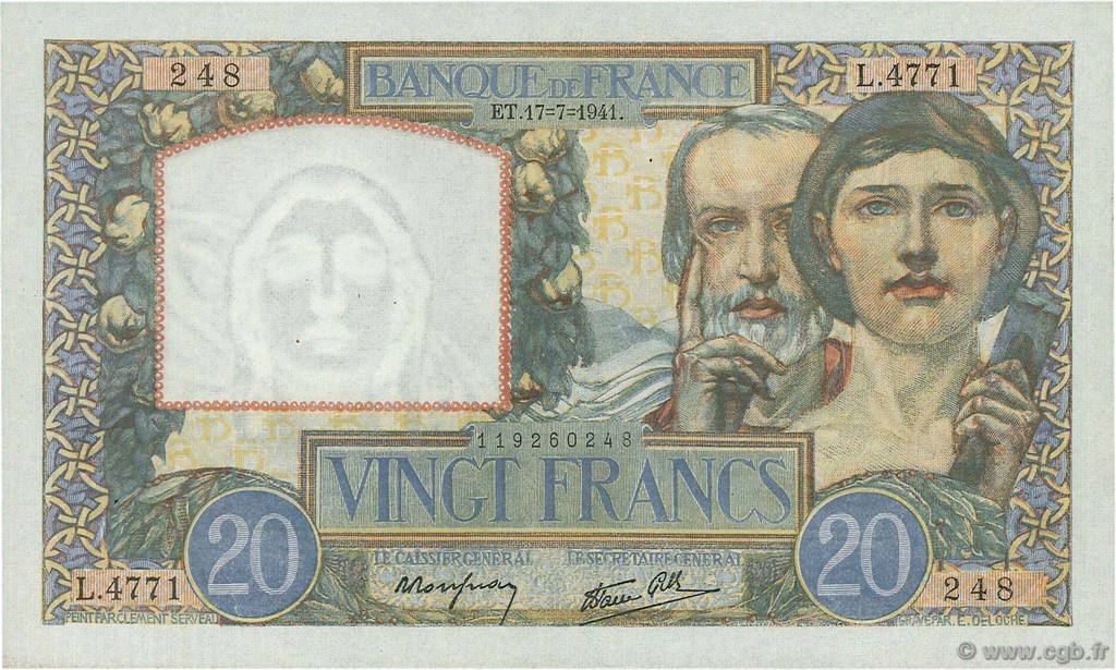 20 Francs TRAVAIL ET SCIENCE FRANKREICH  1941 F.12.16 fST