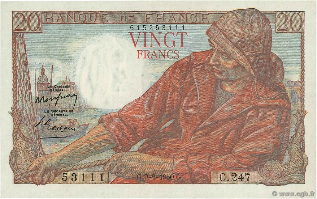 20 Francs PÊCHEUR FRANCE  1950 F.13.17a UNC-