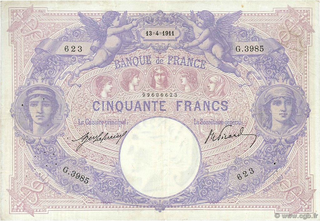 50 Francs BLEU ET ROSE FRANCIA  1911 F.14.24 BB