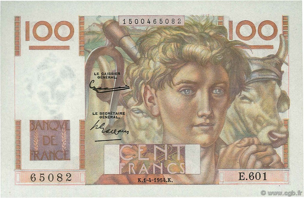 100 Francs JEUNE PAYSAN FRANCE  1954 F.28.43 NEUF