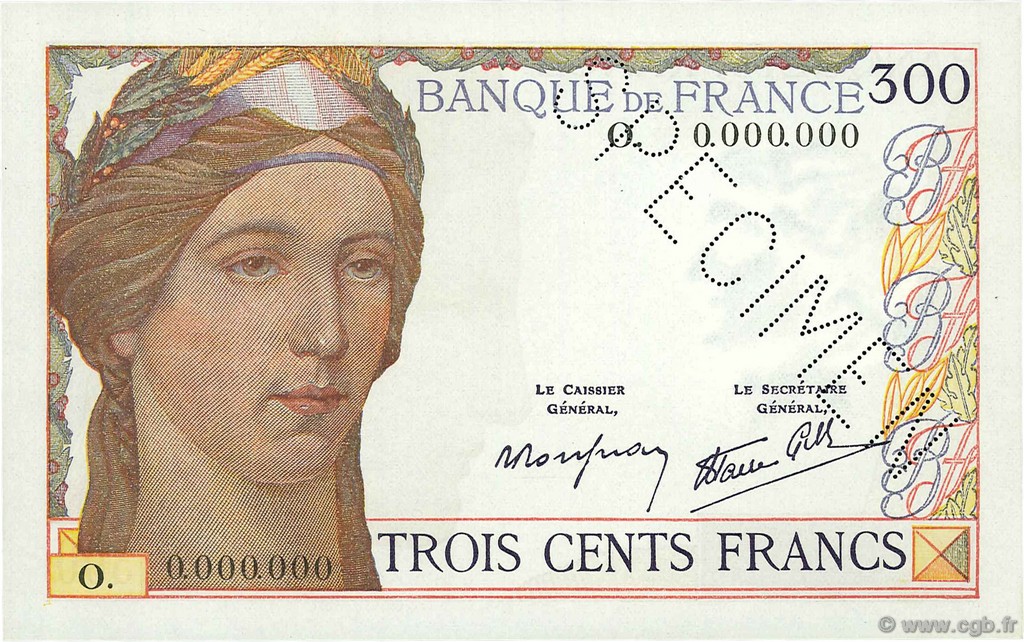300 Francs FRANCIA  1938 F.29.01Sp SC+