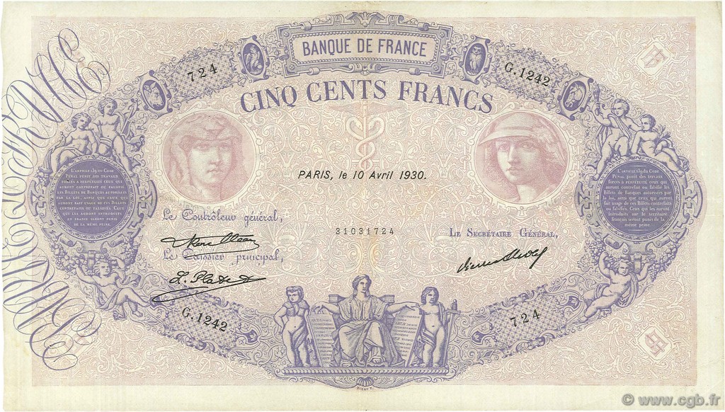 500 Francs BLEU ET ROSE FRANCIA  1930 F.30.33 BB