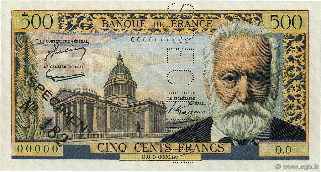 500 Francs VICTOR HUGO FRANCIA  1954 F.35.01Spn EBC