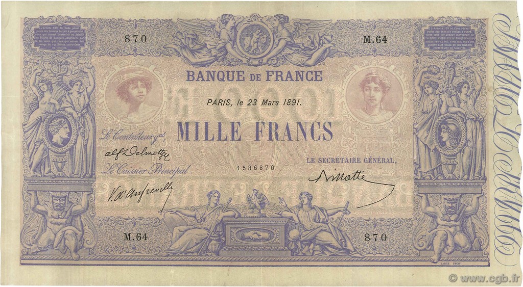 1000 Francs BLEU ET ROSE FRANCIA  1891 F.36.03 q.SPL