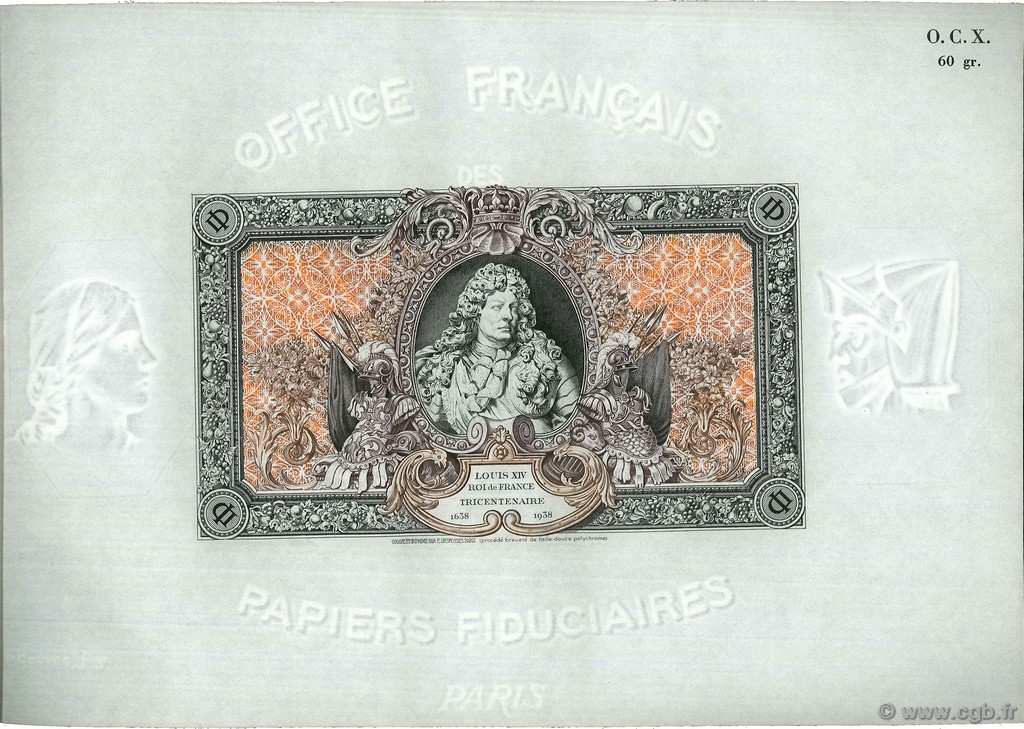 (1000) Francs LOUIS XIV FRANCE Regionalismus und verschiedenen  1938 F.- fST