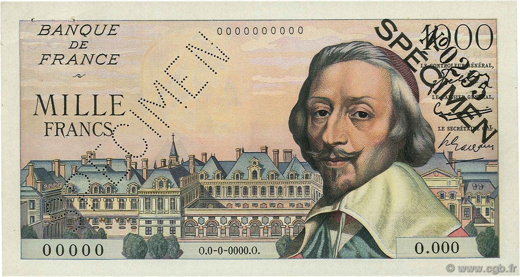 1000 Francs RICHELIEU FRANCIA  1953 F.42.01Spn EBC+